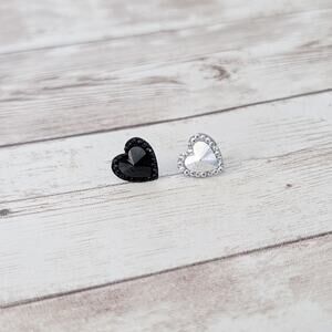 Vintage Stud Earrings One Black, One Silver Tone Heart
